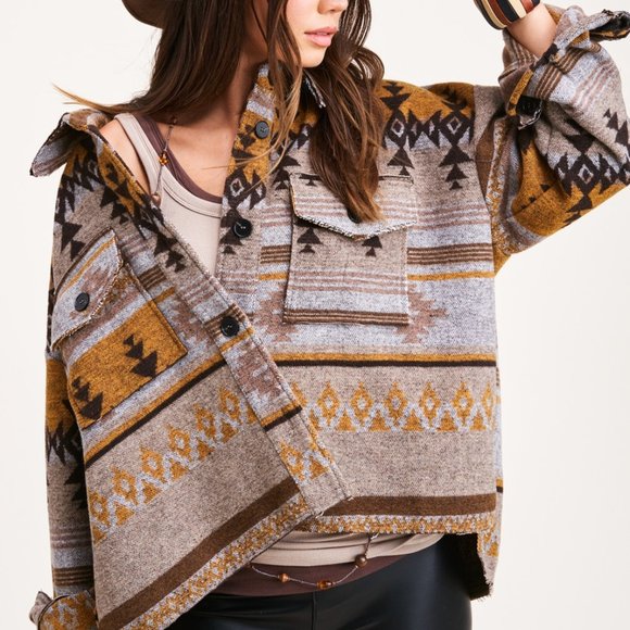 Aztec Shirt Jacket Shacket Yellowstone Rancher Jacket Mustard Dutton - Picture 2 of 3